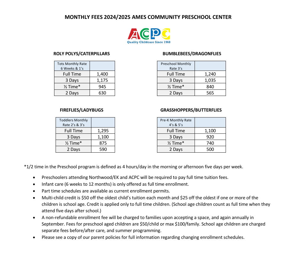 Tuition rates — Ames, IA — Ames Community Preschool Center (ACPC)