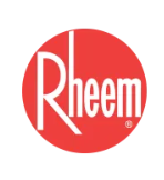 The rheem logo is in a red circle on a white background.