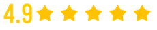 Five yellow stars are lined up in a row on a white background.