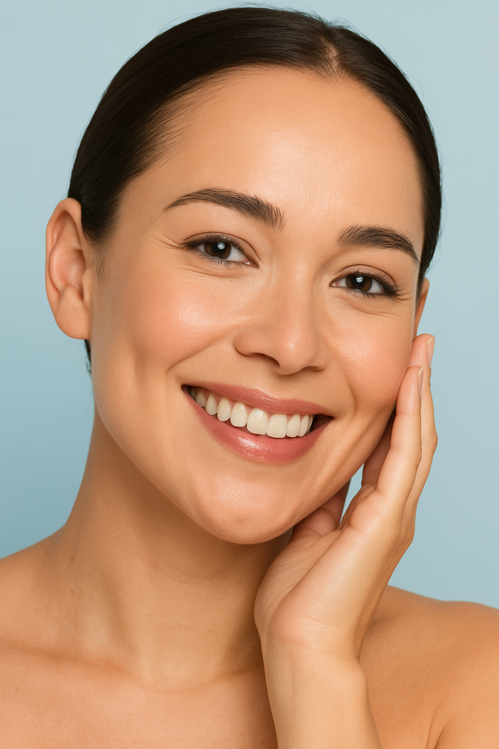 A close up of a woman 's face with her mouth open.