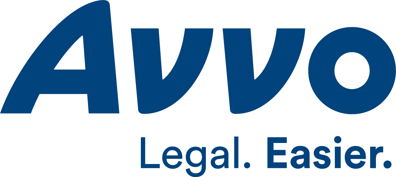 A blue and white logo for avvo legal easier