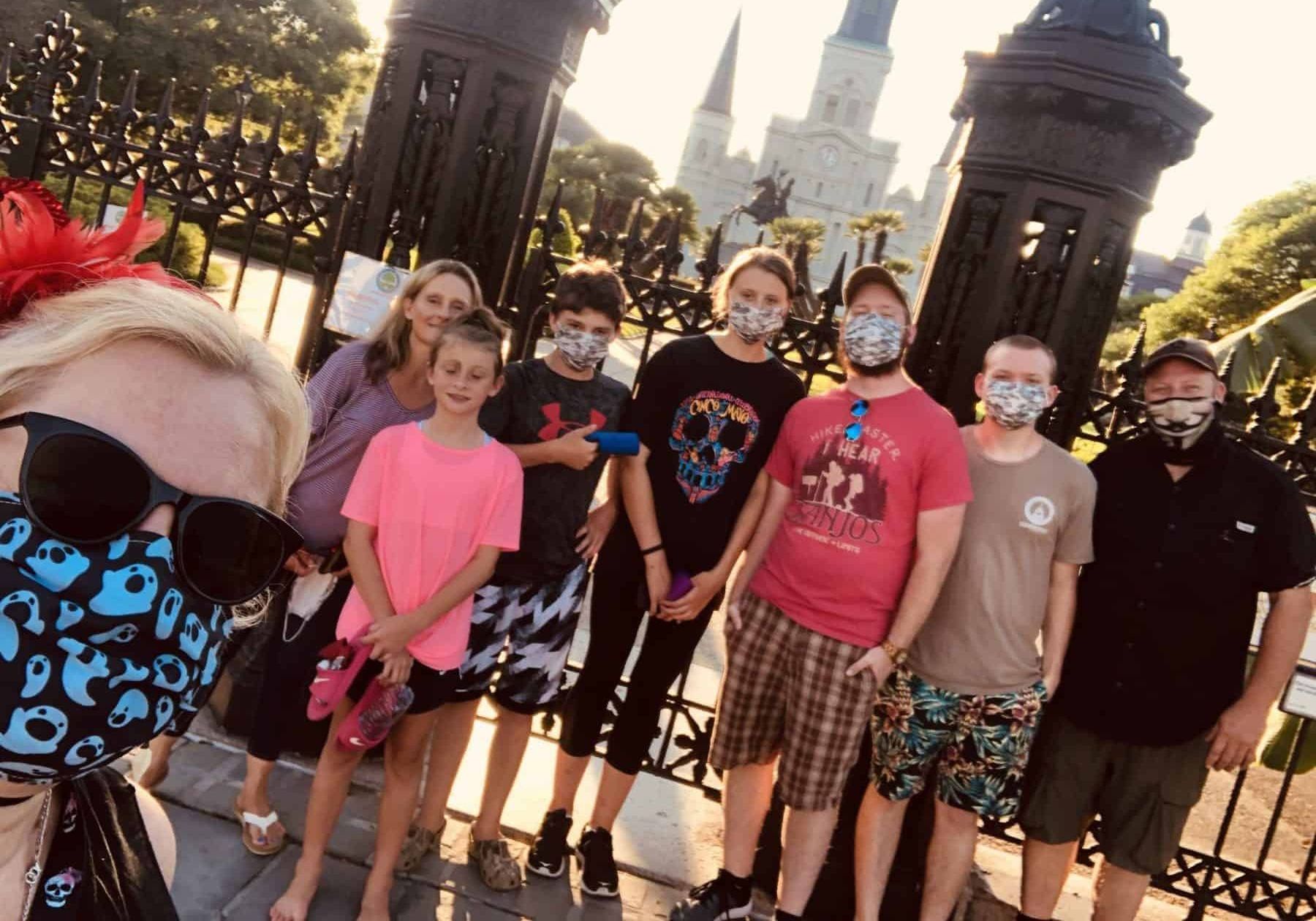 night tour of group with festively dressed tour guide