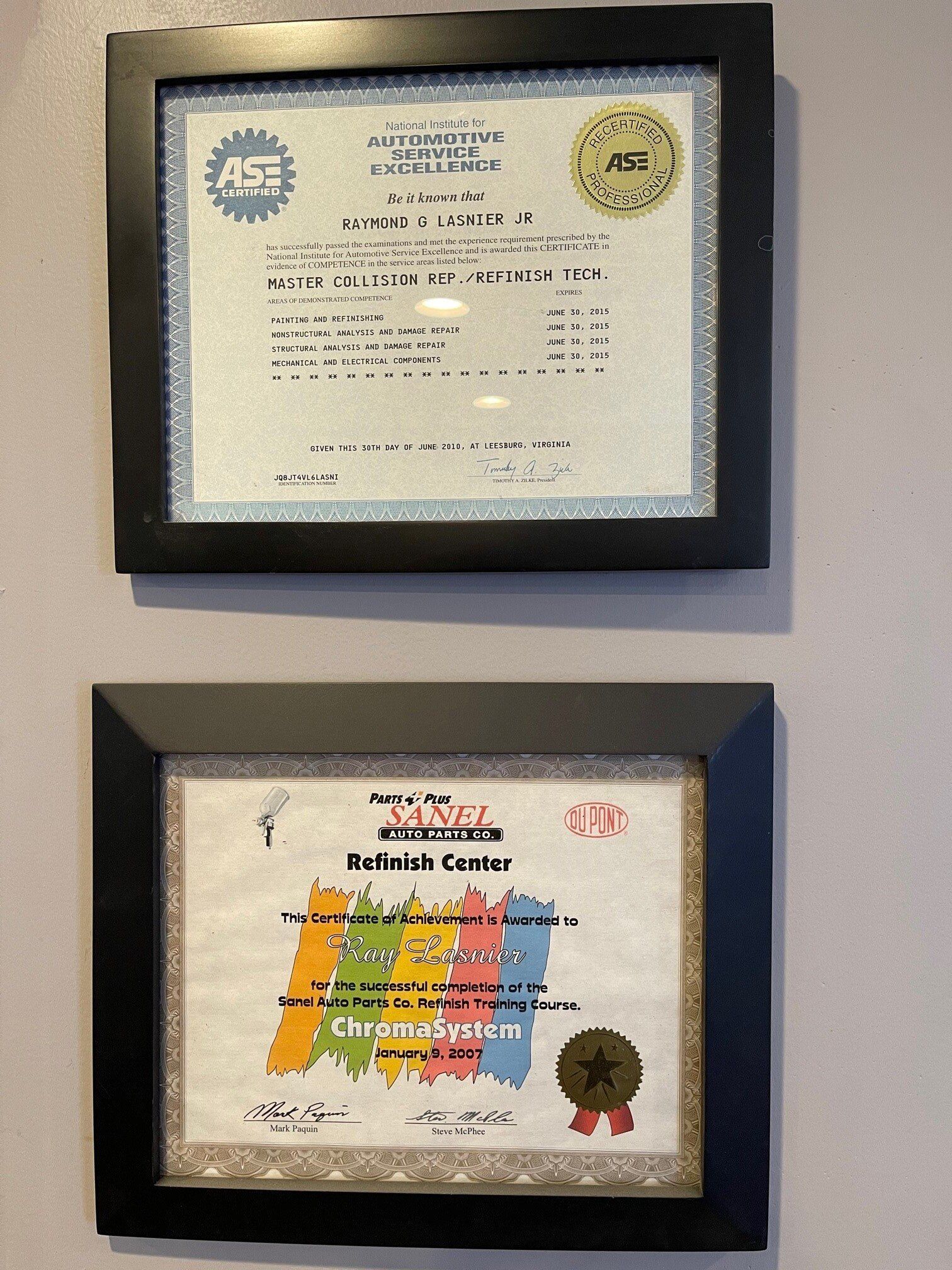 Certified Repair Company – Ray Lasnier’s Classics and Collision – Essex, VT