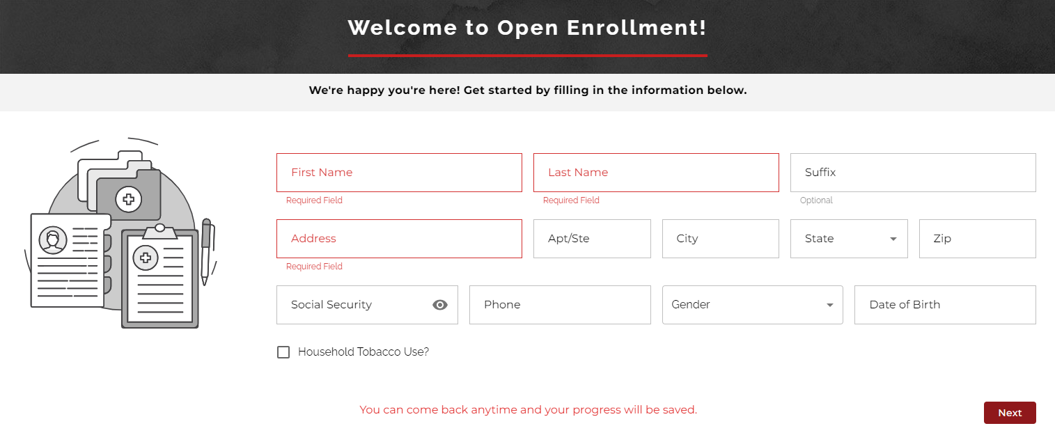 A screenshot of a website that says welcome to open enrollment