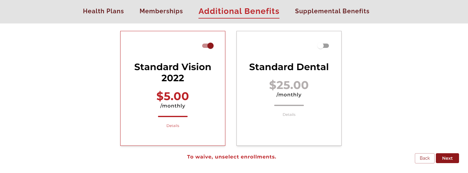 A screenshot of a website that says standard vision and standard dental