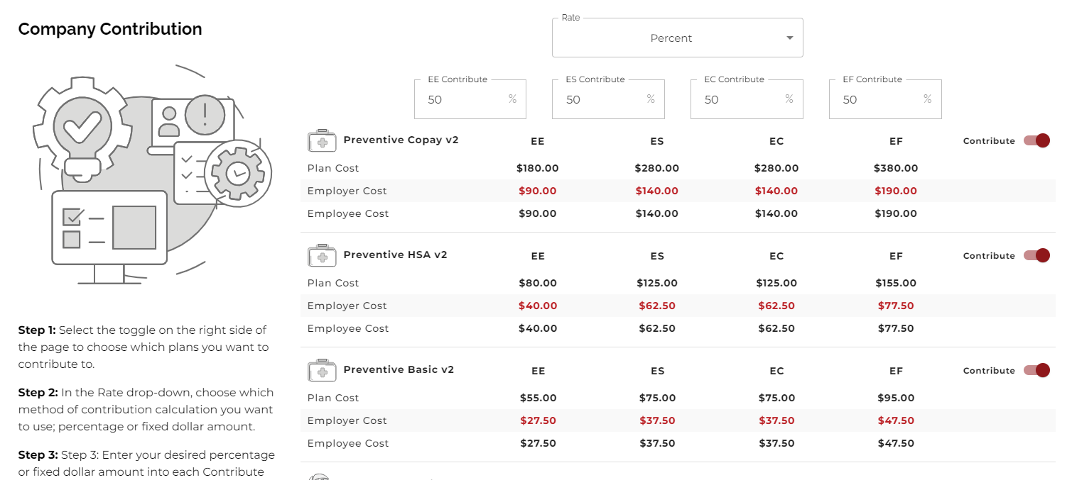 a screenshot of a company contribution calculator