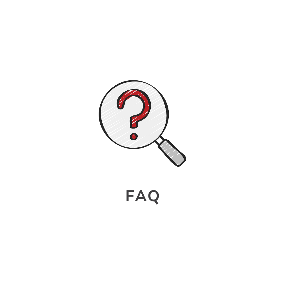 FAQ: A magnifying glass with a question mark inside of it.