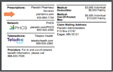 A prescription card from phcs telemedicine and teladoc health