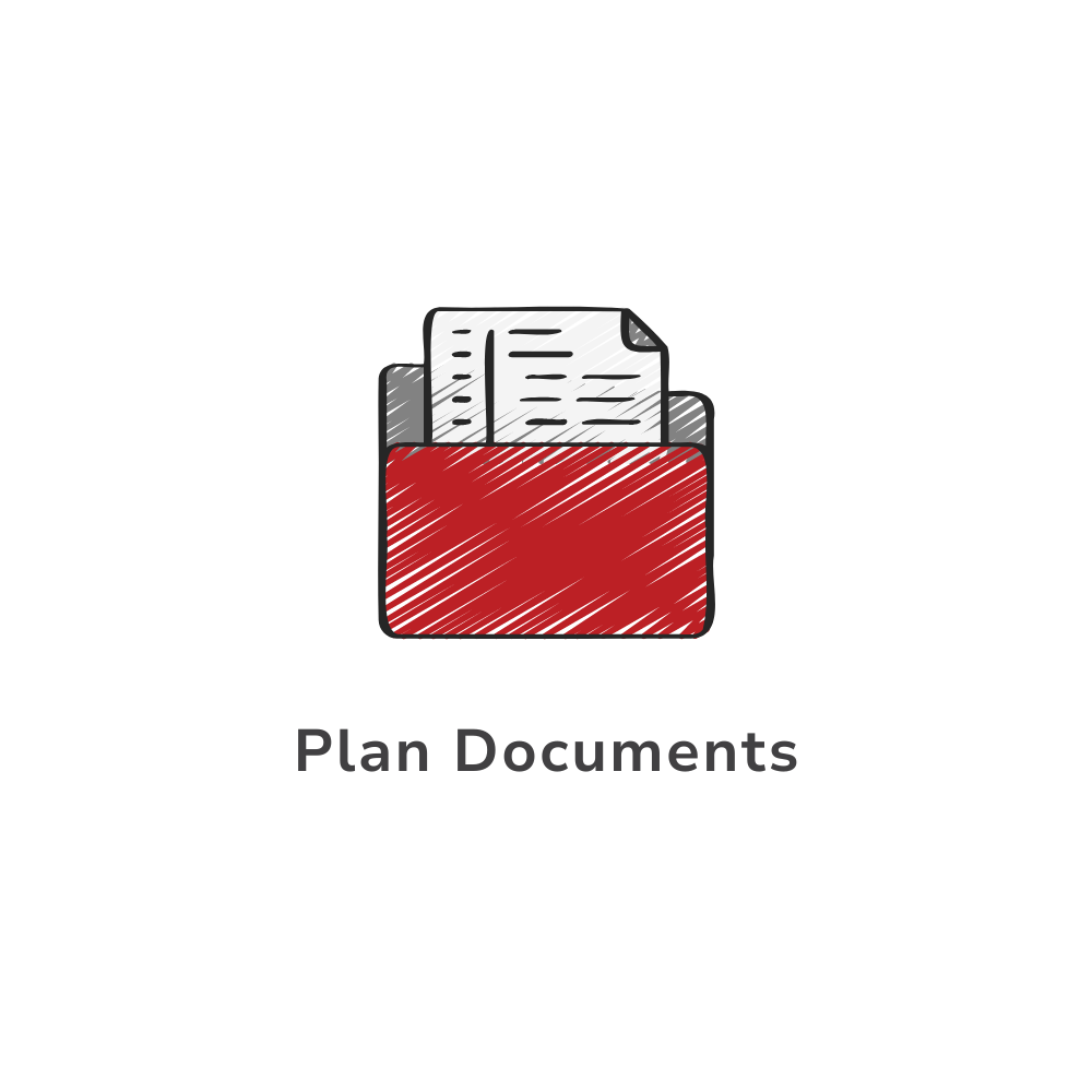 Plan Documents: A red folder with a piece of paper in it.