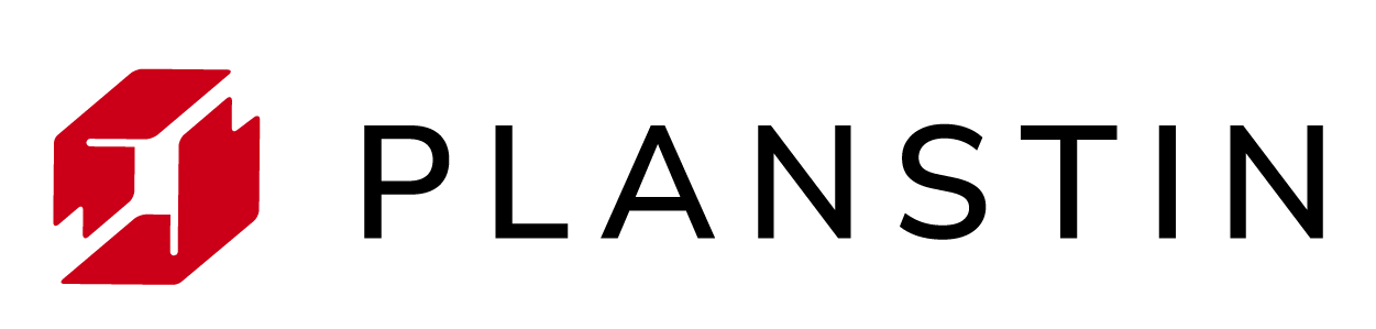A red and white logo for planstin administration
