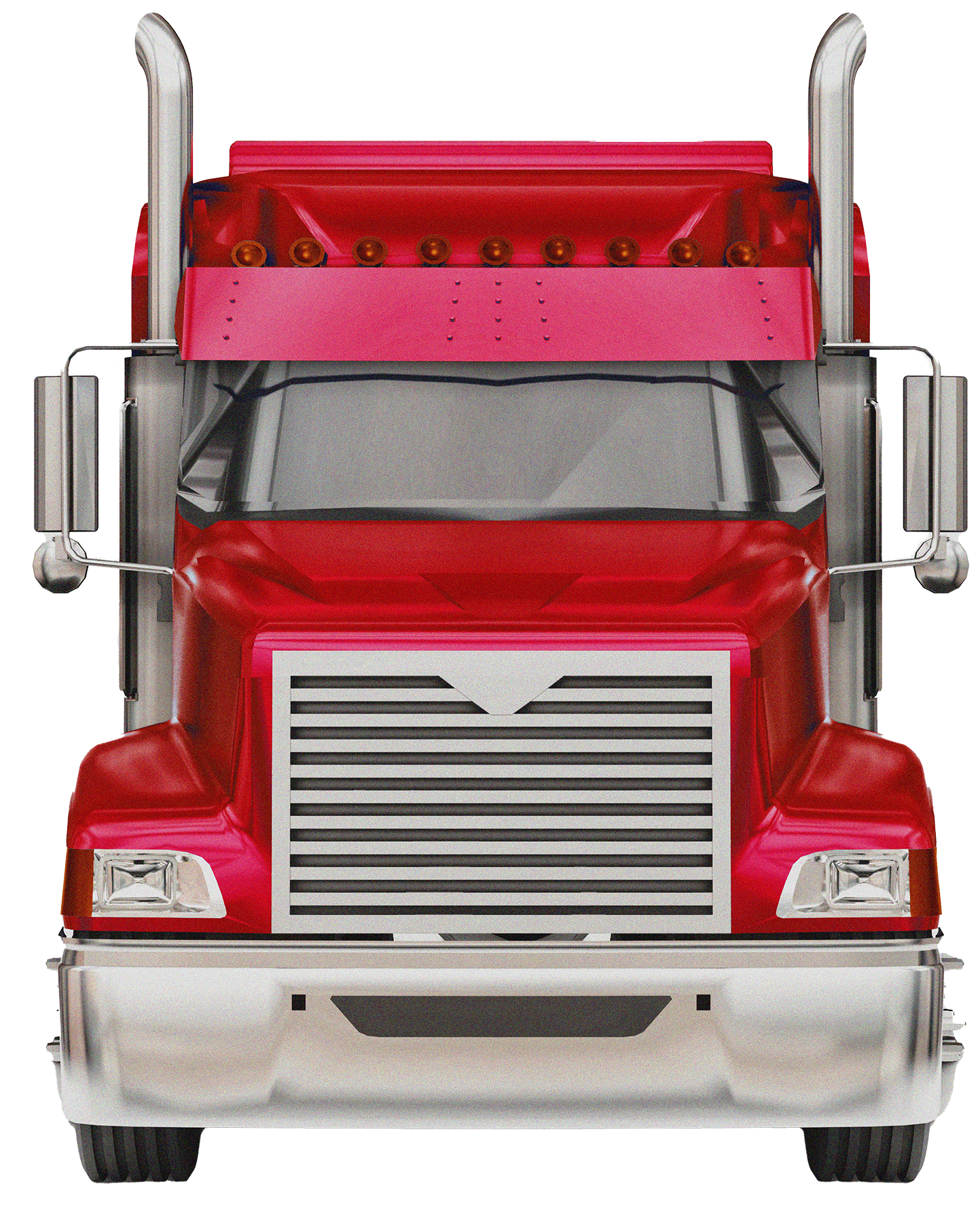 A red semi truck with the word mack on the front