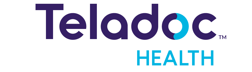 a blue and white logo for teladoc health