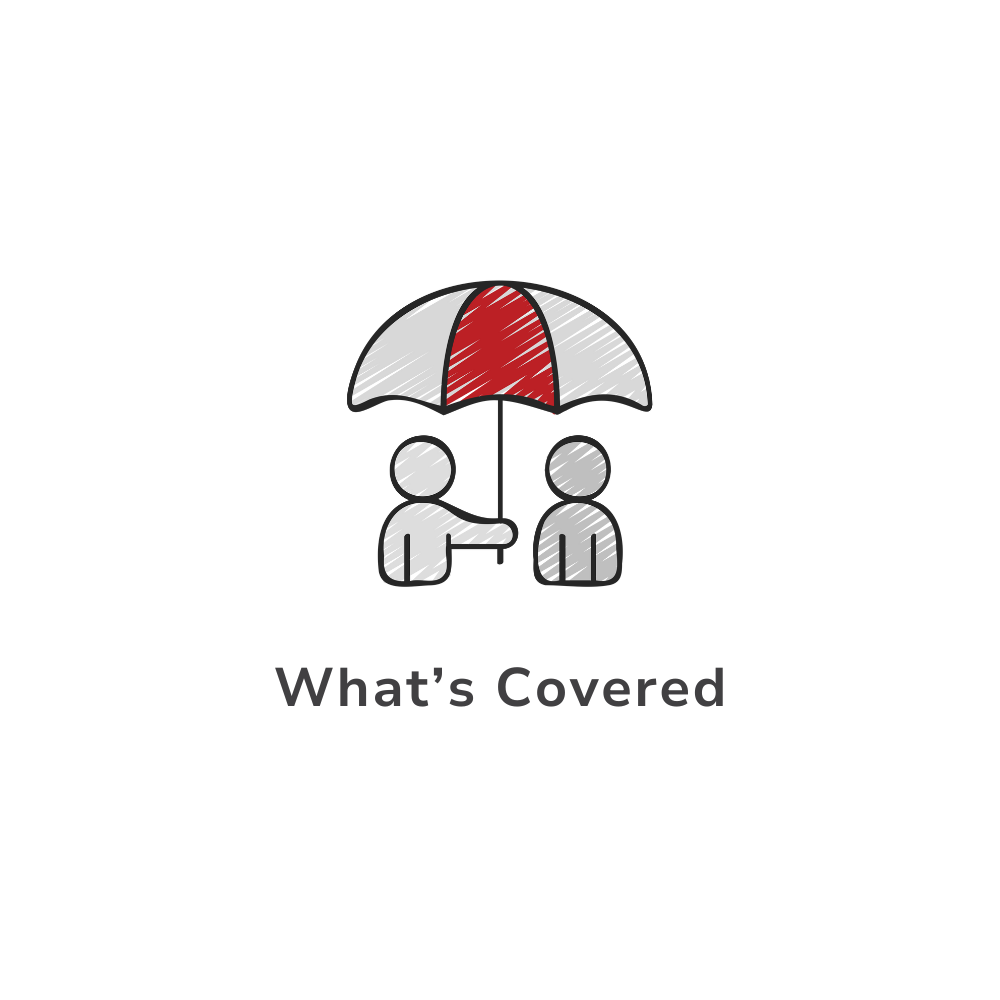 What's Covered? A person is holding an umbrella over another person.