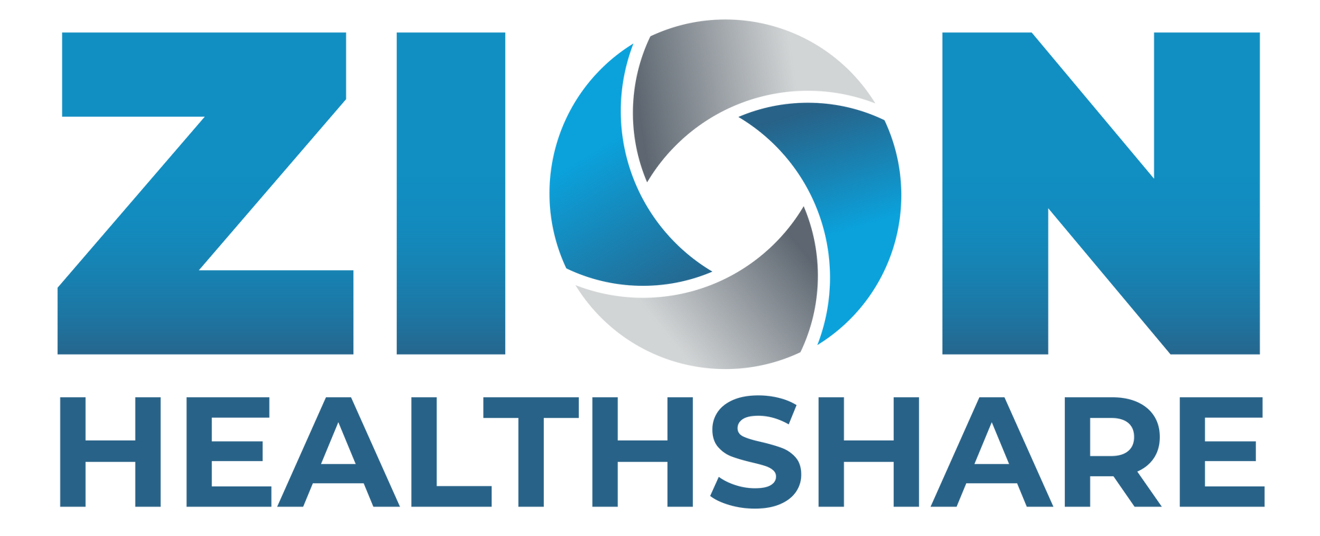 a blue logo for zion healthshare with a white background