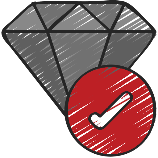 A drawing of a diamond with a check mark in a red circle