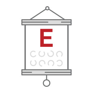 an icon of an eye chart with the letter e on it .