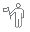 a line drawing of a man holding a flag .