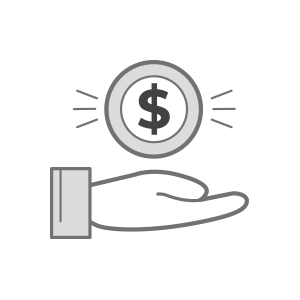 A hand is holding a coin with a dollar sign on it.