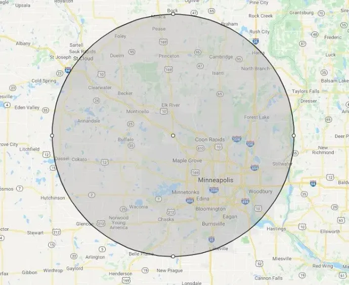 A map with a circle in the middle of it.