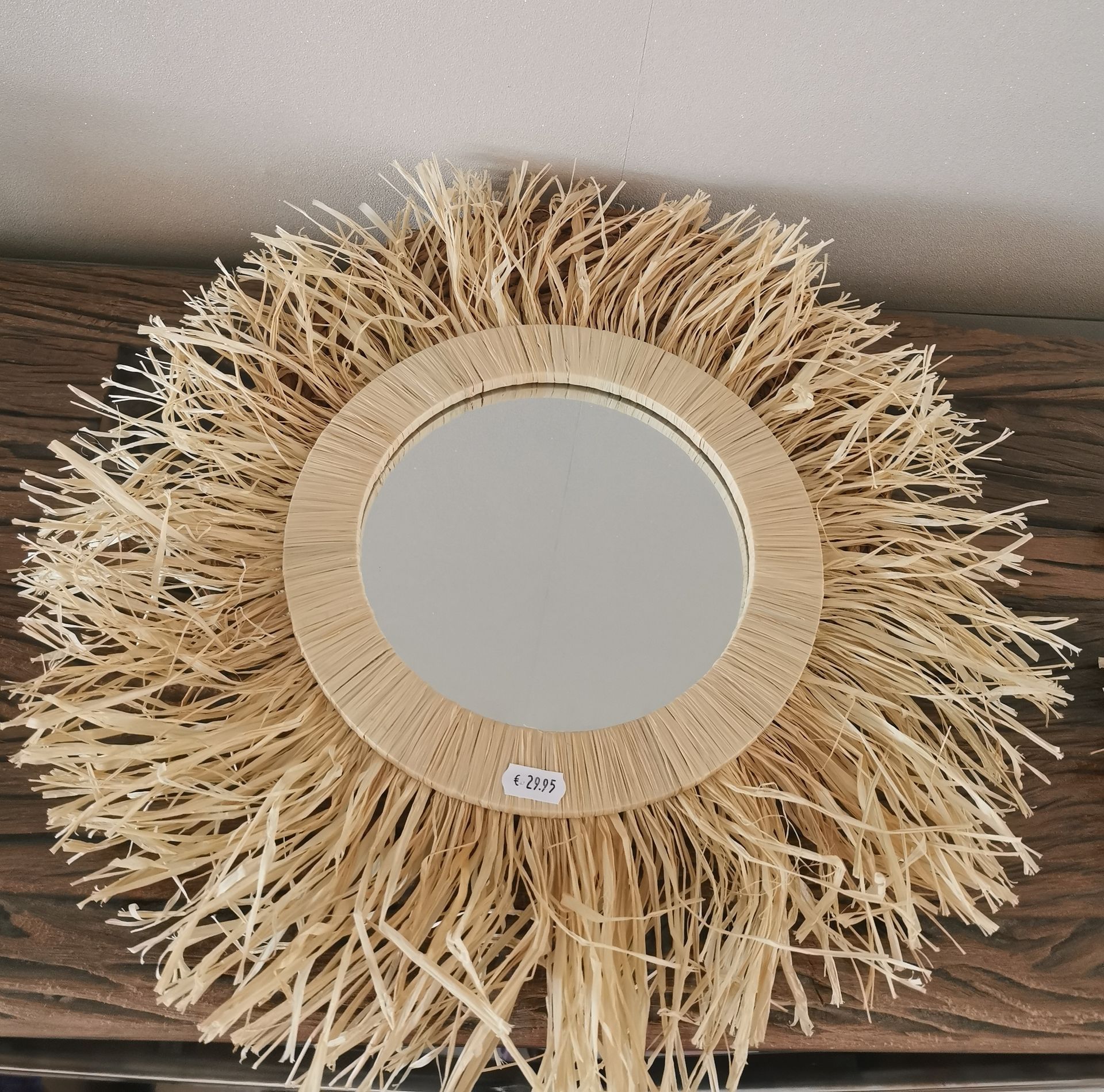 Raffia spiegel groot