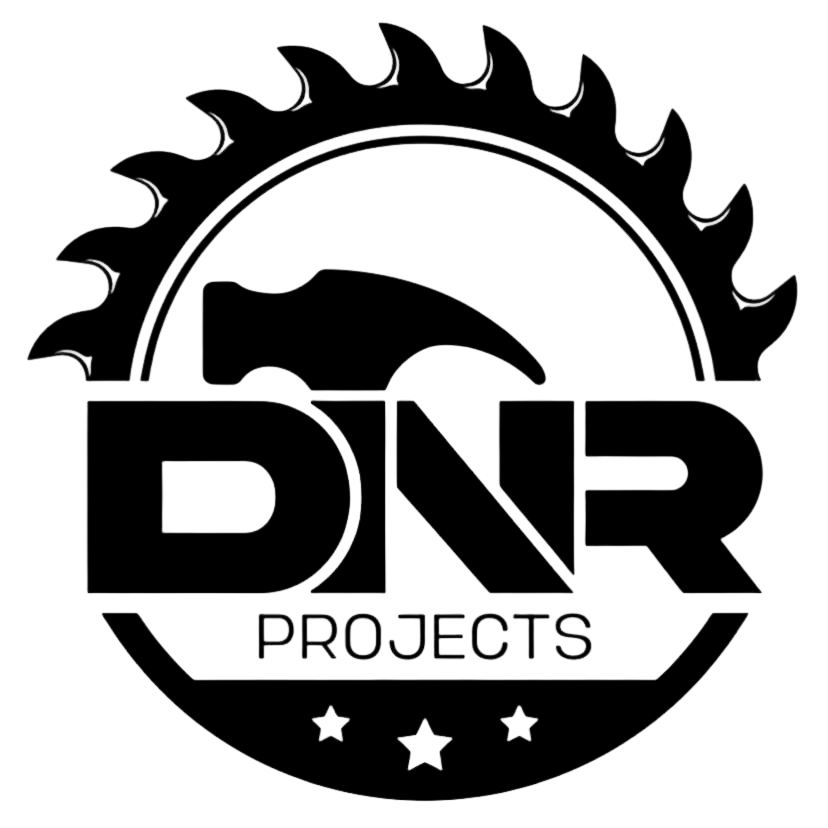 A black and white logo for a company called dnr projects.