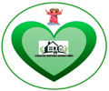 Logotipo: Corazón verde con ilustración de una casa, un ángel y el texto