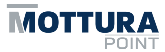 Il logo mottura point è blu e grigio su sfondo bianco.