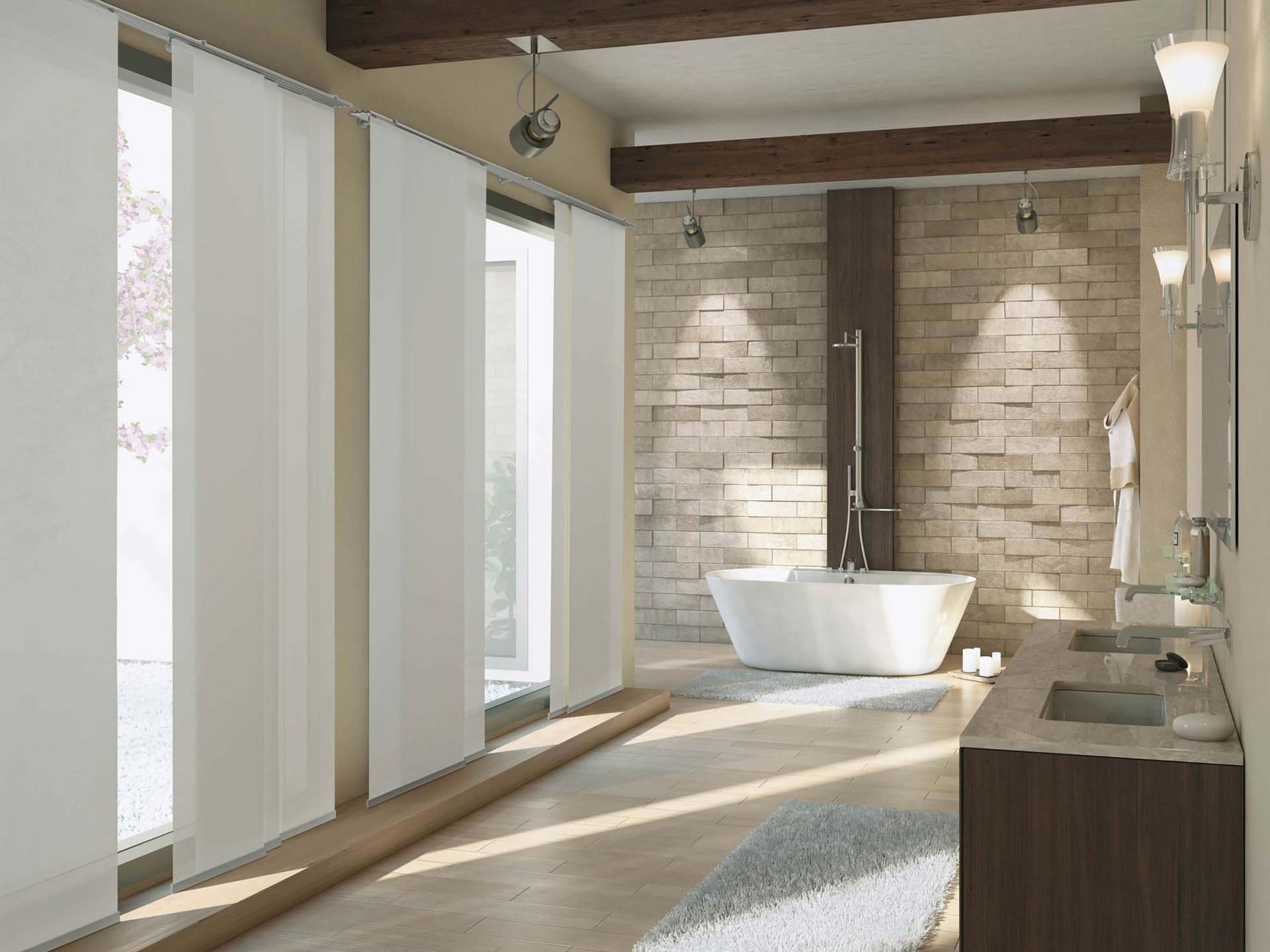 Un bagno con vasca e lavandino