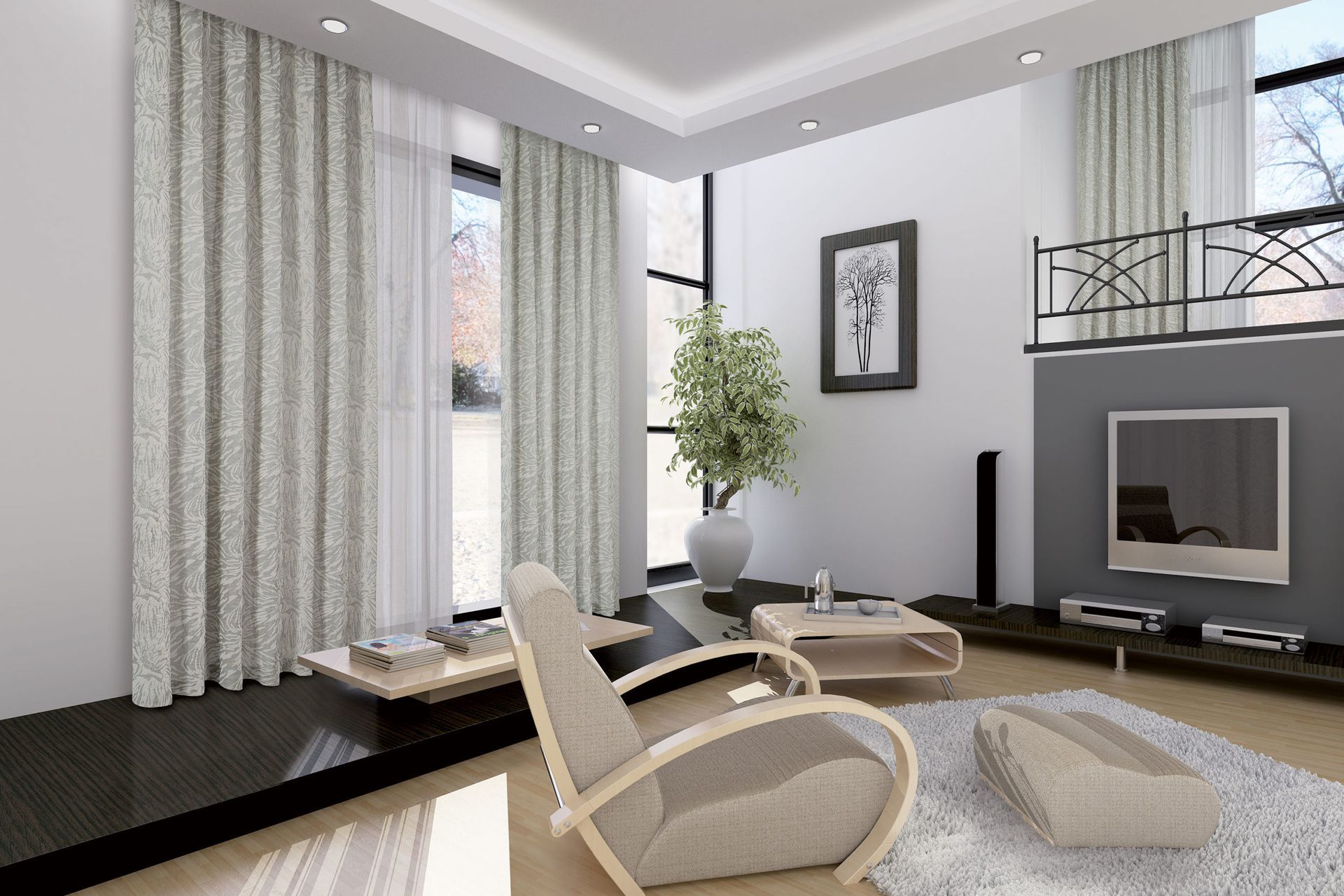 Un soggiorno con una sedia, un tavolo e una televisione.