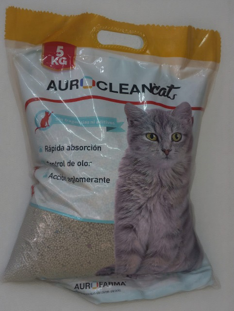 Bolsa de arena para gatos Auro Clean con ilustración de gato.