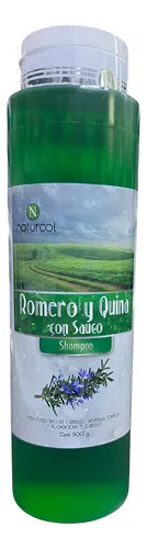 Botella de champú verde con etiqueta en español, 