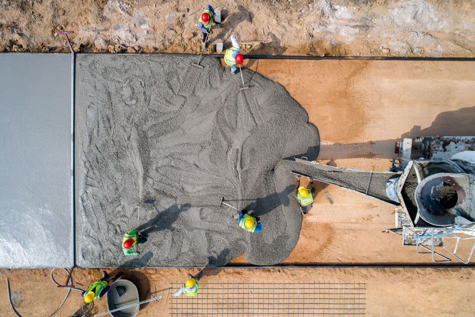 An Aerial View of a Group of Construction Workers Pouring Concrete | Round Lake, IL | Korinek & Son Concrete and Asphalt