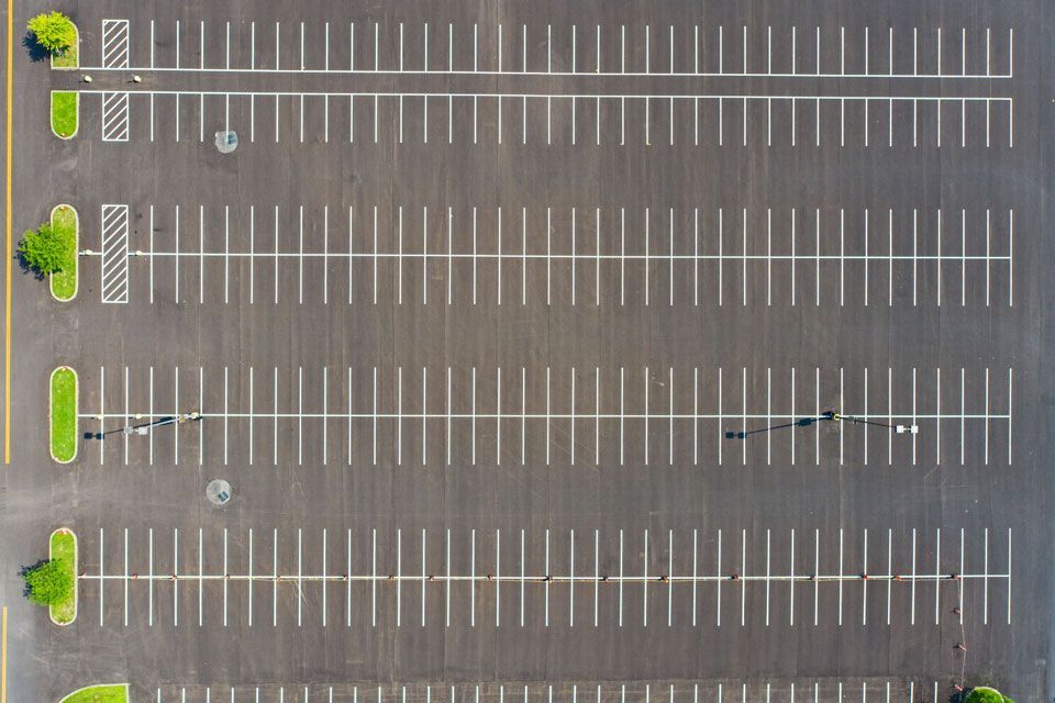 An Aerial View of a Row of Empty Parking Spaces | Round Lake, IL | Korinek & Son Concrete and Asphalt