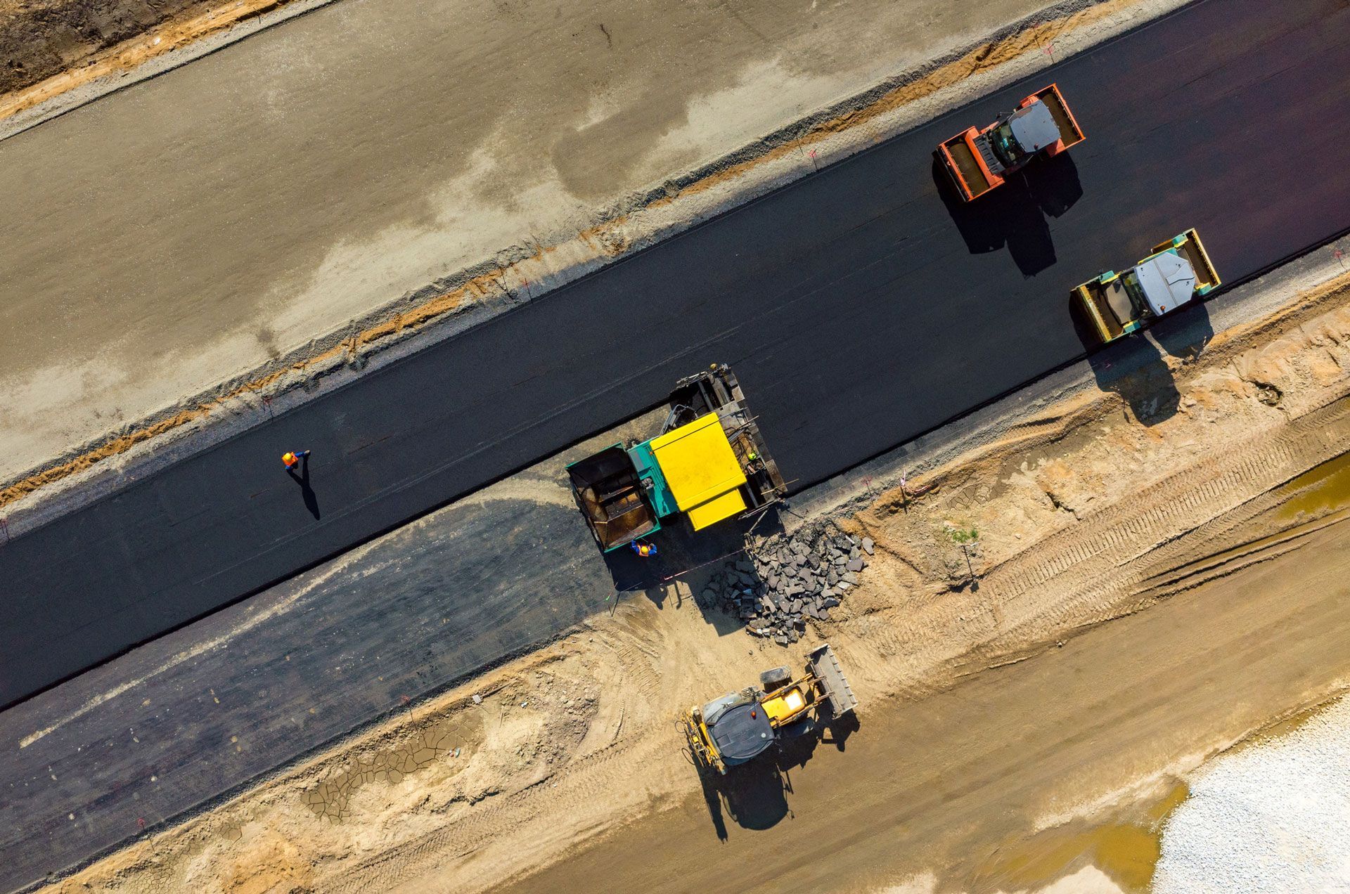 An Aerial View of a Road Under Construction | Round Lake, IL | Korinek & Son Concrete and Asphalt