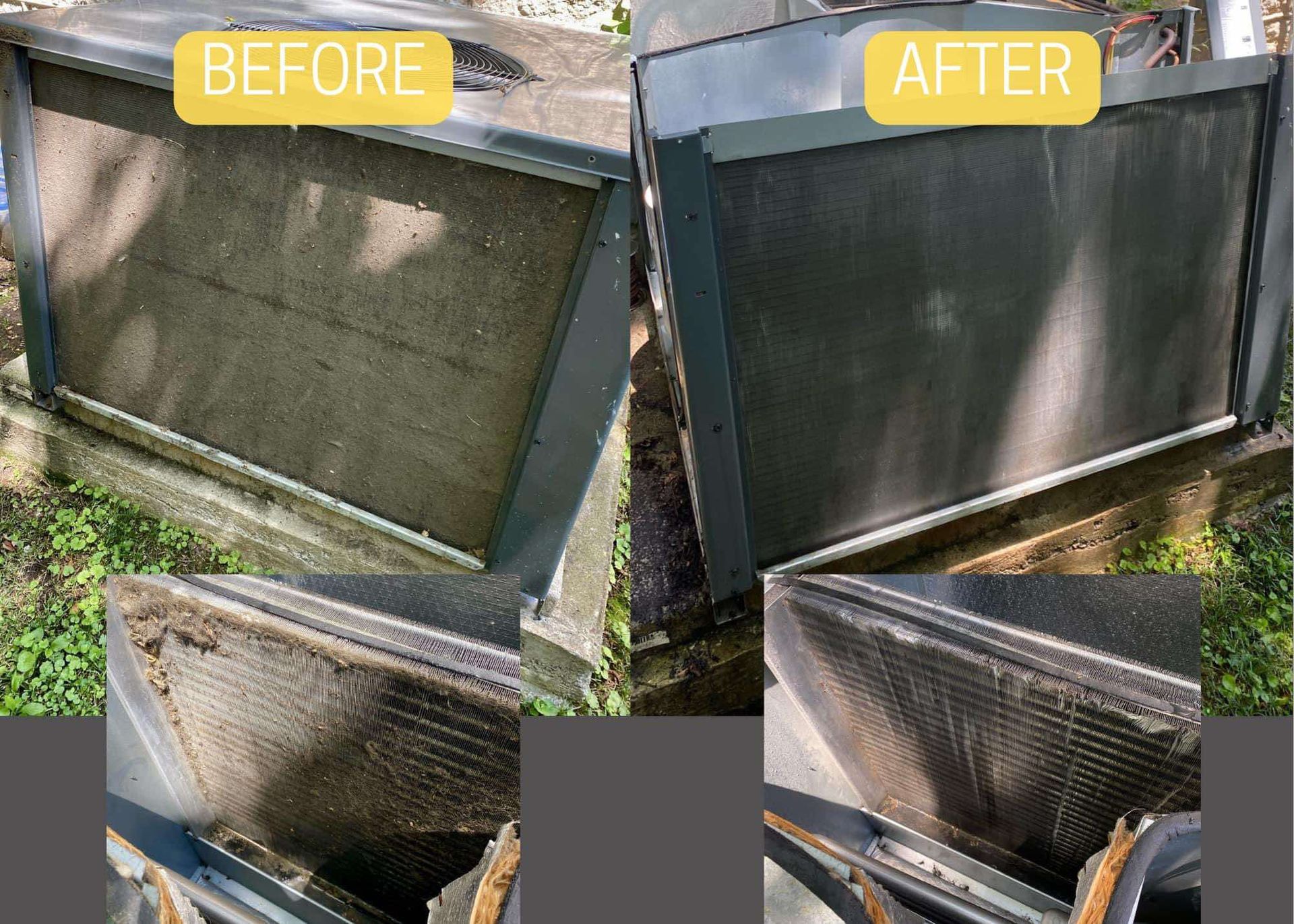 A before and after picture of a dirty air conditioner