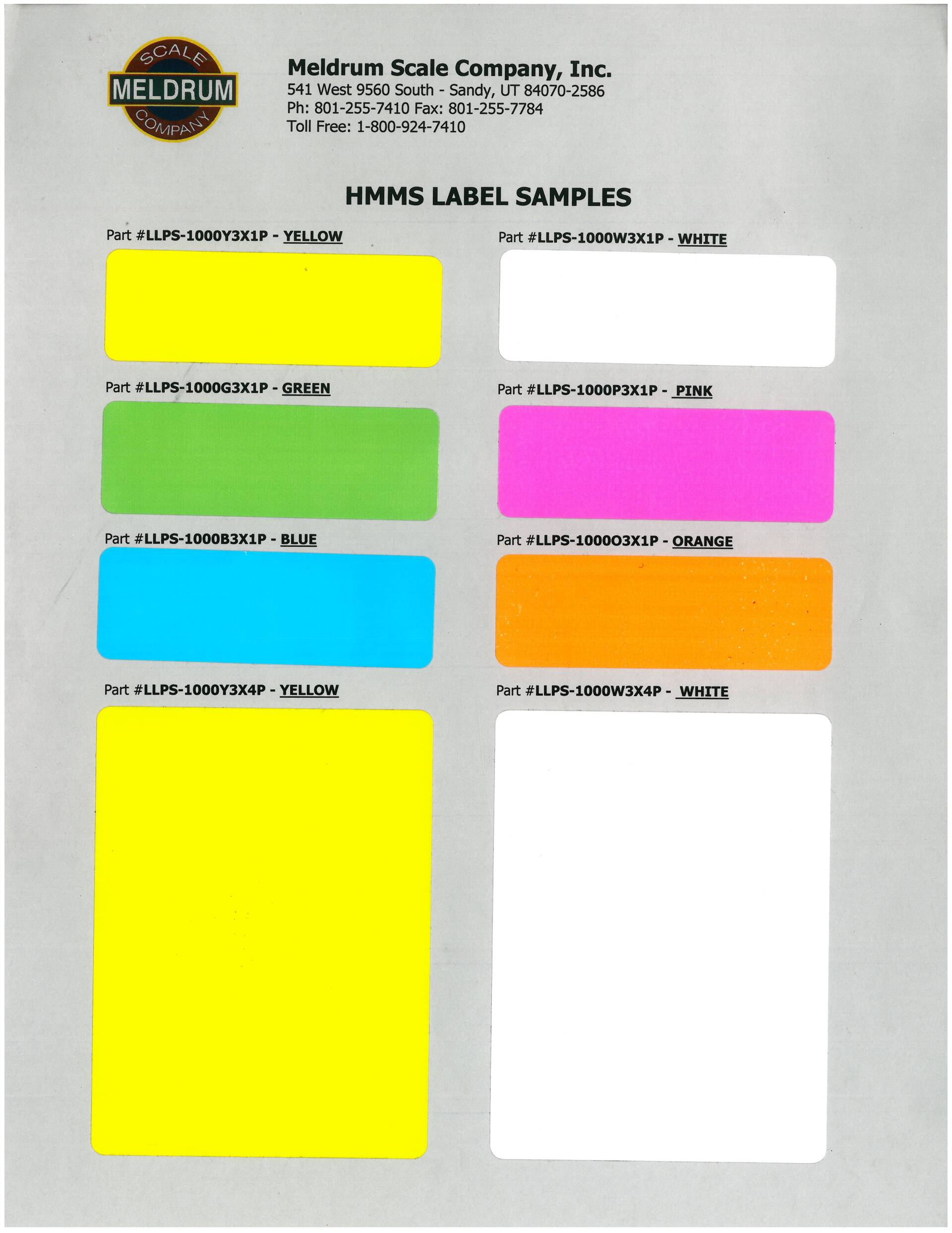 HMMS Label Samples ─ Sandy, UT ─ Meldrum Scale Company