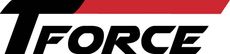 A black and red logo for t force on a white background