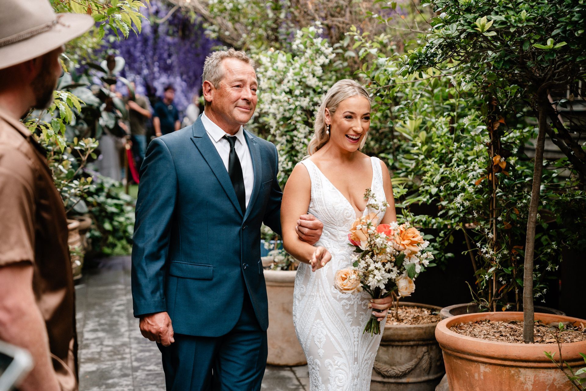 bride and father with natural hair and makeup