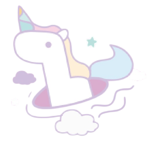Cartoon unicorn floating in water, pastel colors.