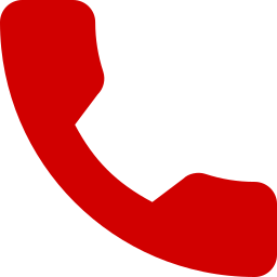 Ein rotes Telefonsymbol auf weißem Hintergrund.