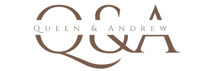 a logo for queen and andrew is shown on a white background .