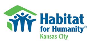 The habitat for humanity kansas city logo is blue and green.