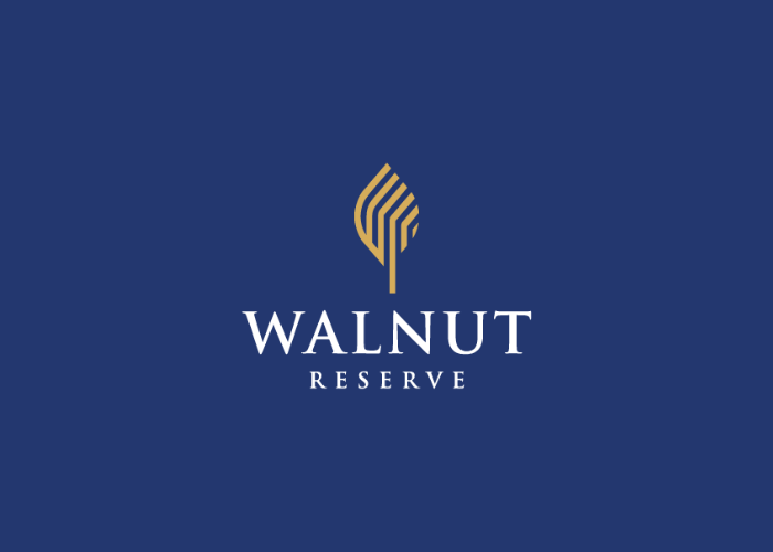 A walnut reserve logo on a blue background