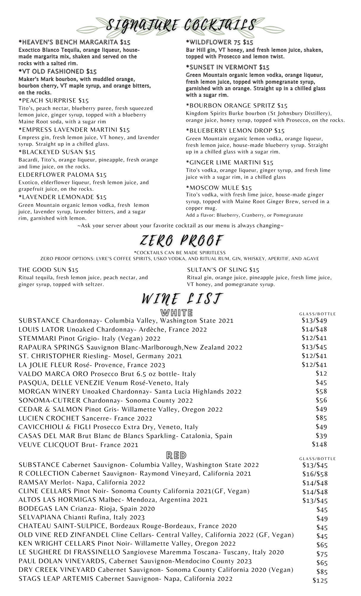 Blurred black-and-white menu or church bulletin with headings and two columns of text and prices