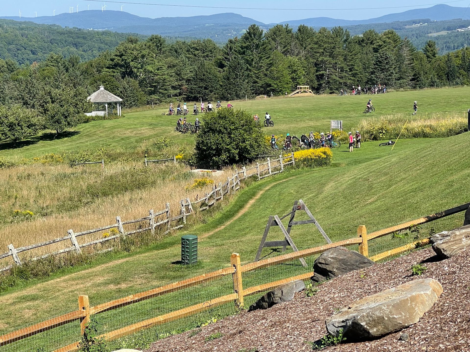 Kids bike event on the field by the gazebo and skills park at The Wildflower Inn, Lyndonville VT