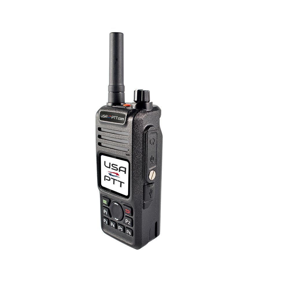 A walkie talkie is sitting on a white surface.