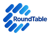 RoundTable logo. Blue and white graphic, with a circular pattern and the word 