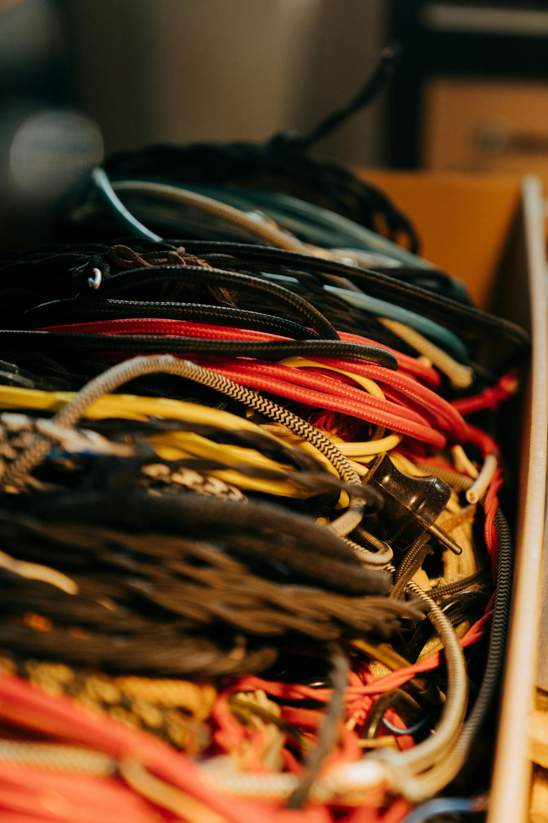 A mixer is sitting on a table in front of a computer screen.