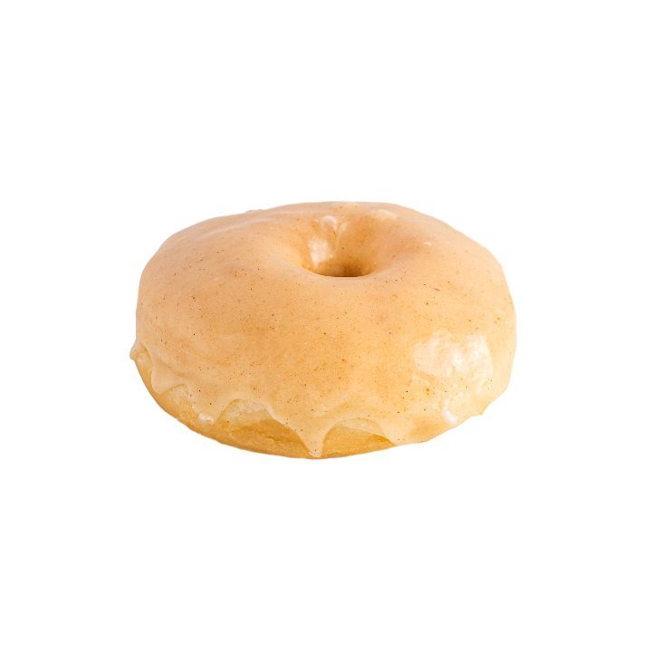 Glazed donut, light brown icing, isolated on white background.