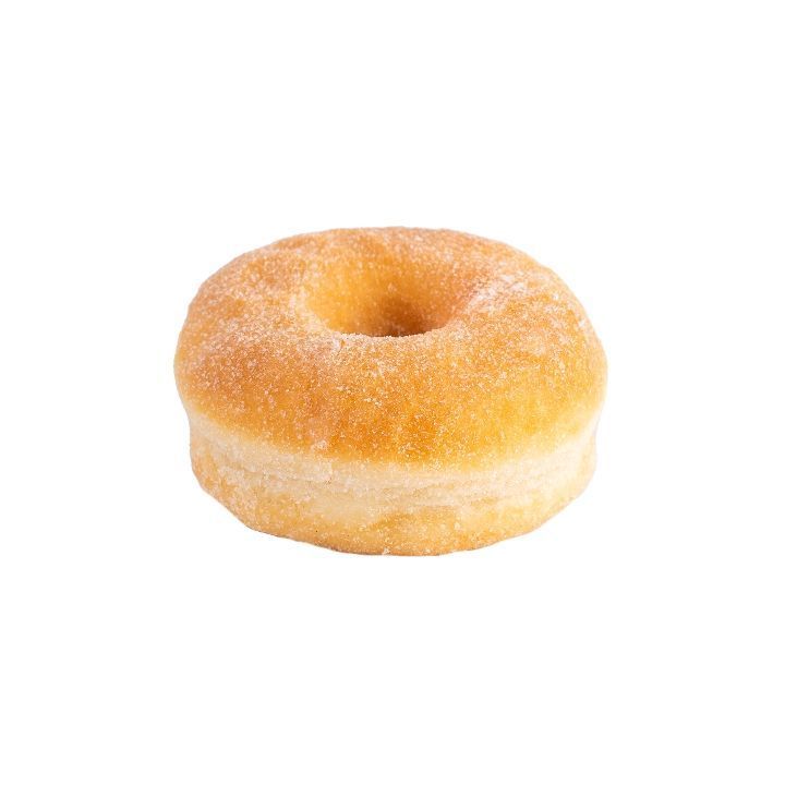 Sugar-coated donut on a white background.